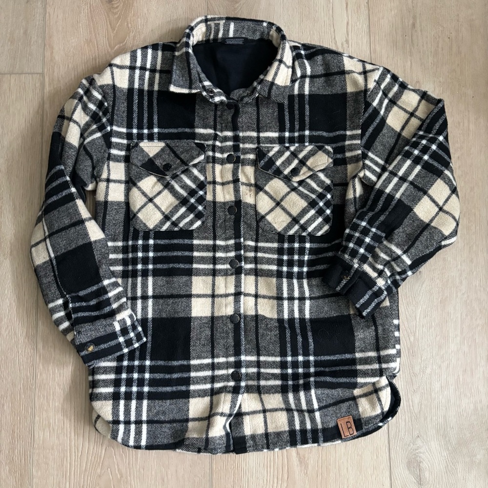 Little Bipsy Adult Plaid Flannel Shacket Toasty Black Cream XXL